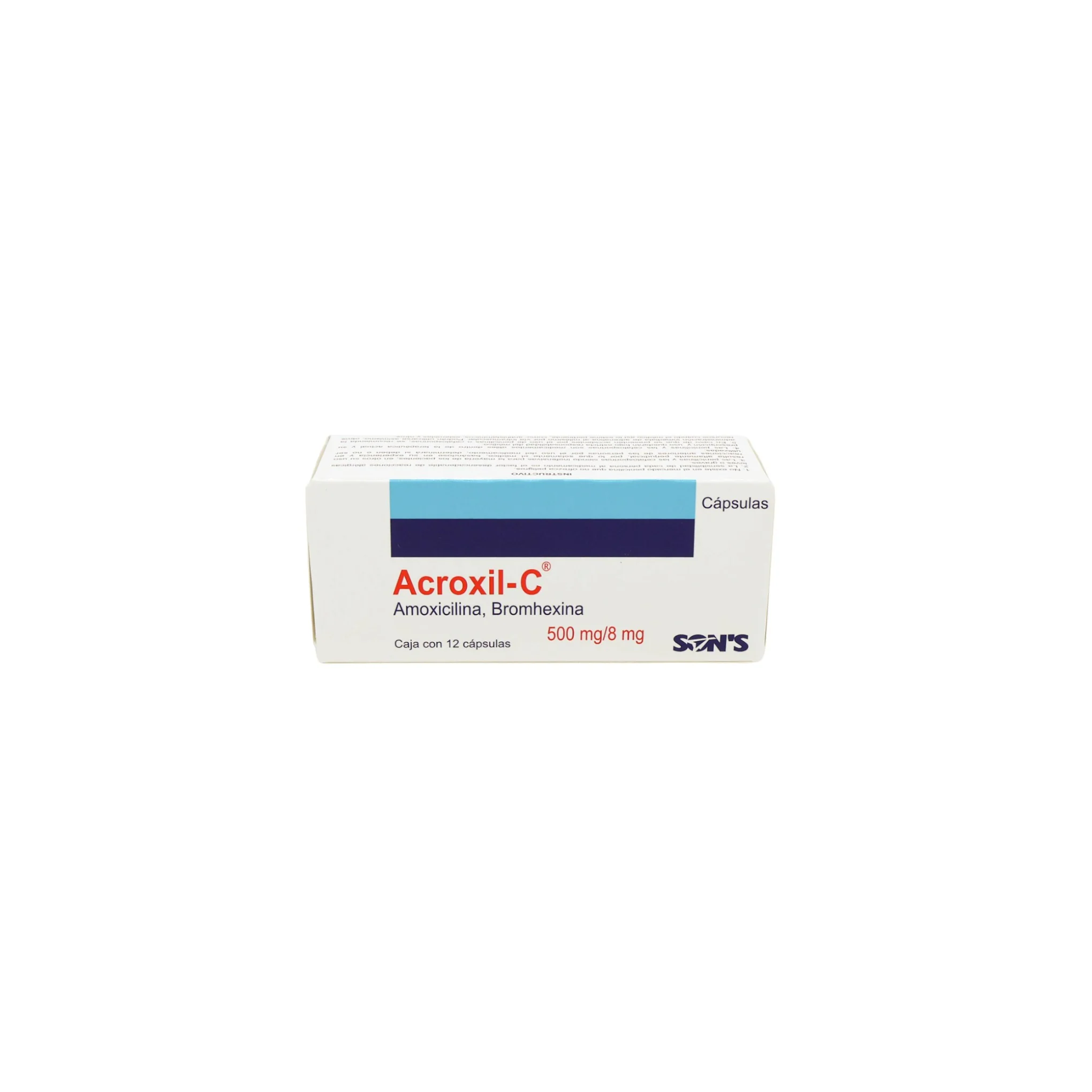 Acroxil-C Amoxicilina/Bromhexina 500 mg/8 mg, 12 cápsulas
