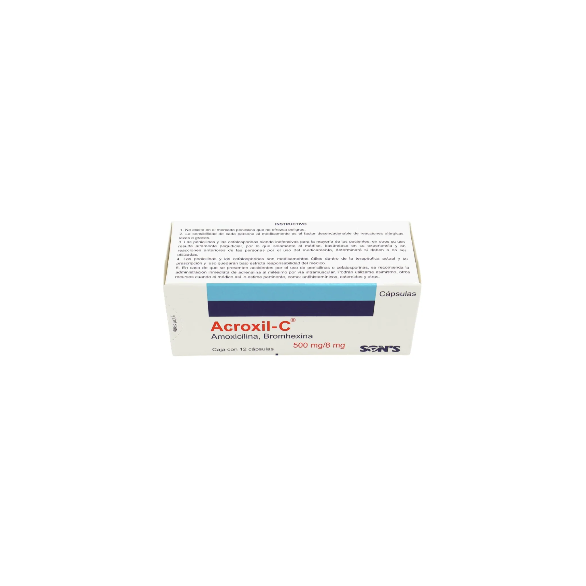 Acroxil-C Amoxicilina/Bromhexina 500 mg/8 mg, 12 cápsulas - Image 3