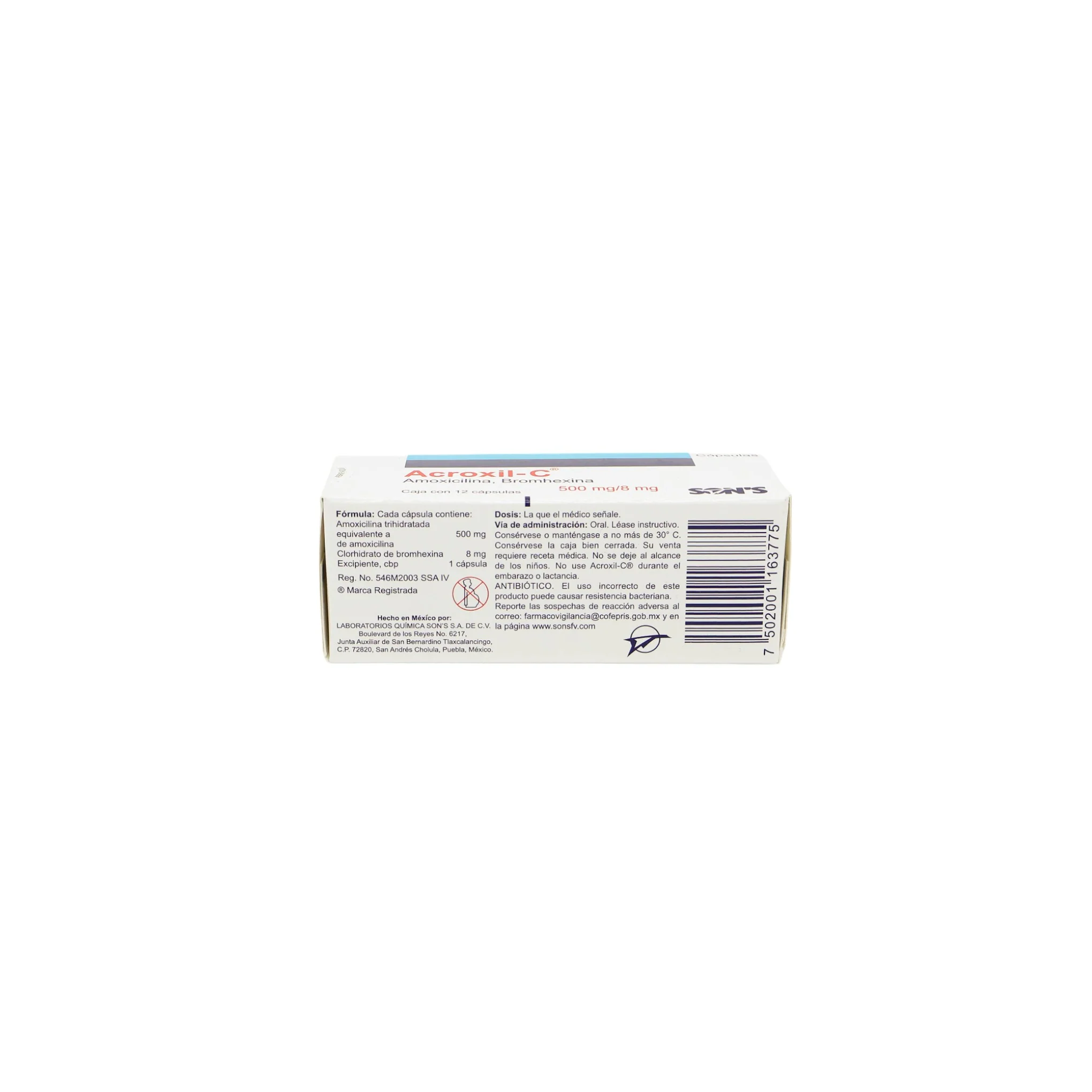 Acroxil-C Amoxicilina/Bromhexina 500 mg/8 mg, 12 cápsulas - Image 4
