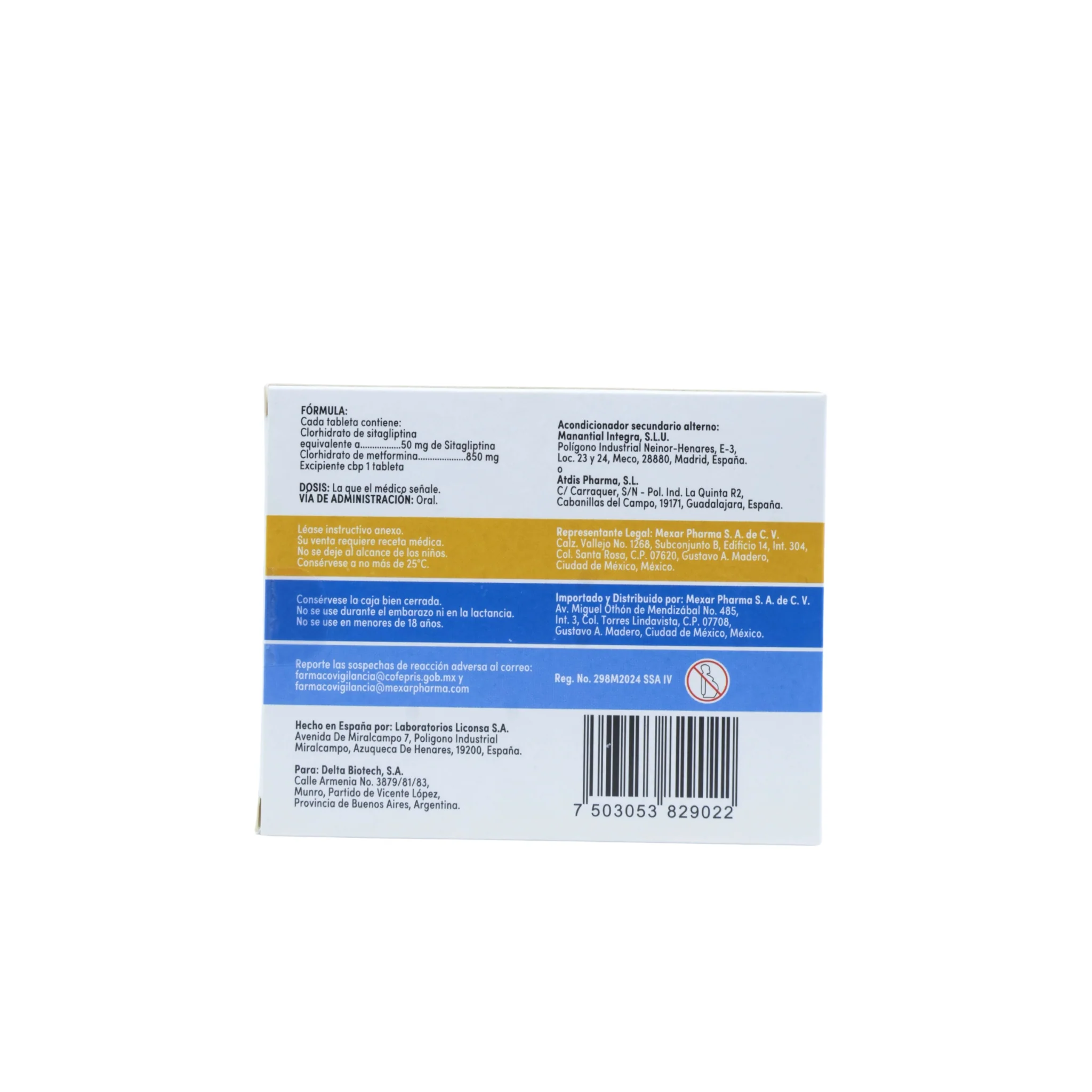Argliptin-D Sitagliptina/Metformina 50 mg / 850 mg, Caja con 56 tabletas - Image 4