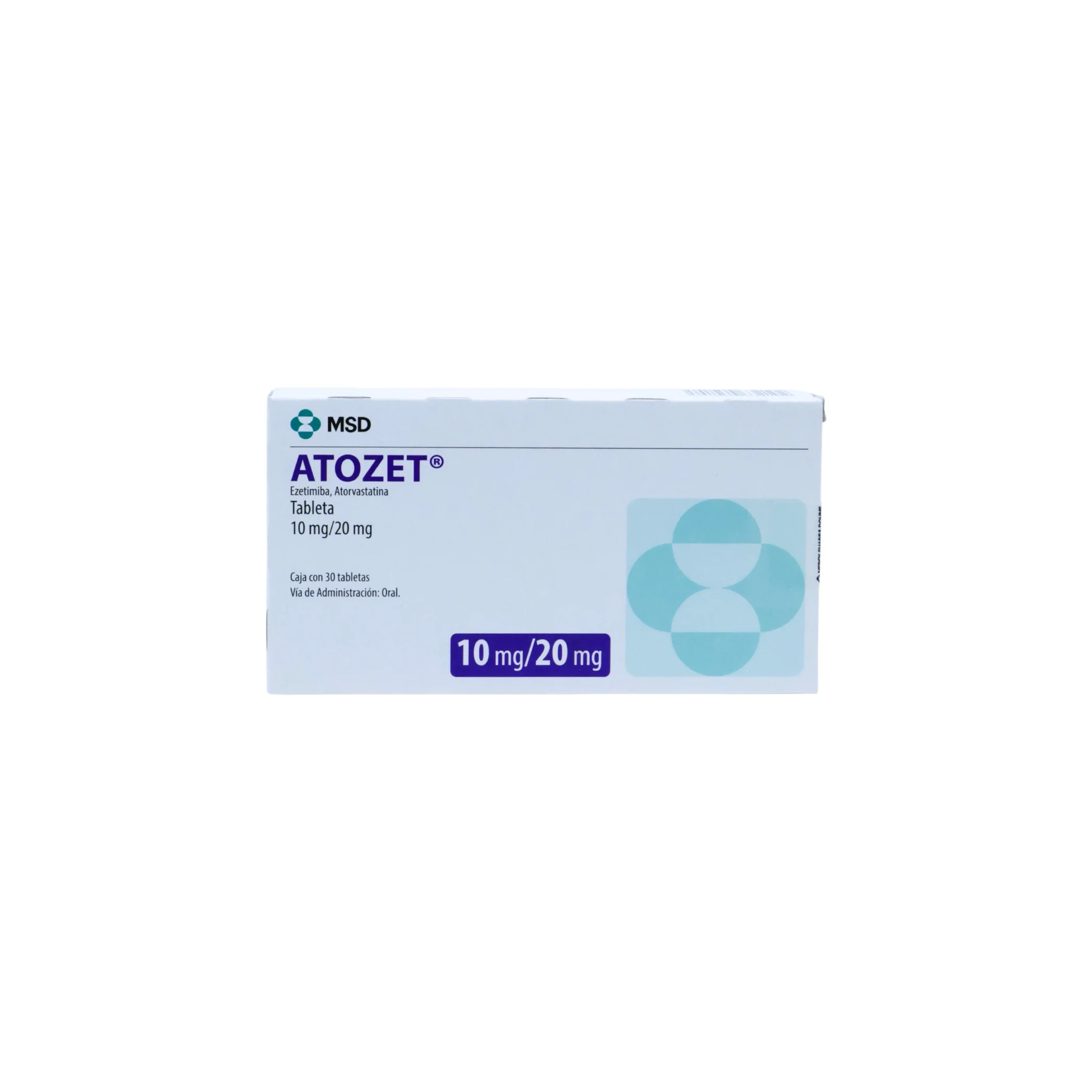 Atozet Ezetimiba/Atorvastatina 10 mg / 20 mg, Caja con 30 tabletas
