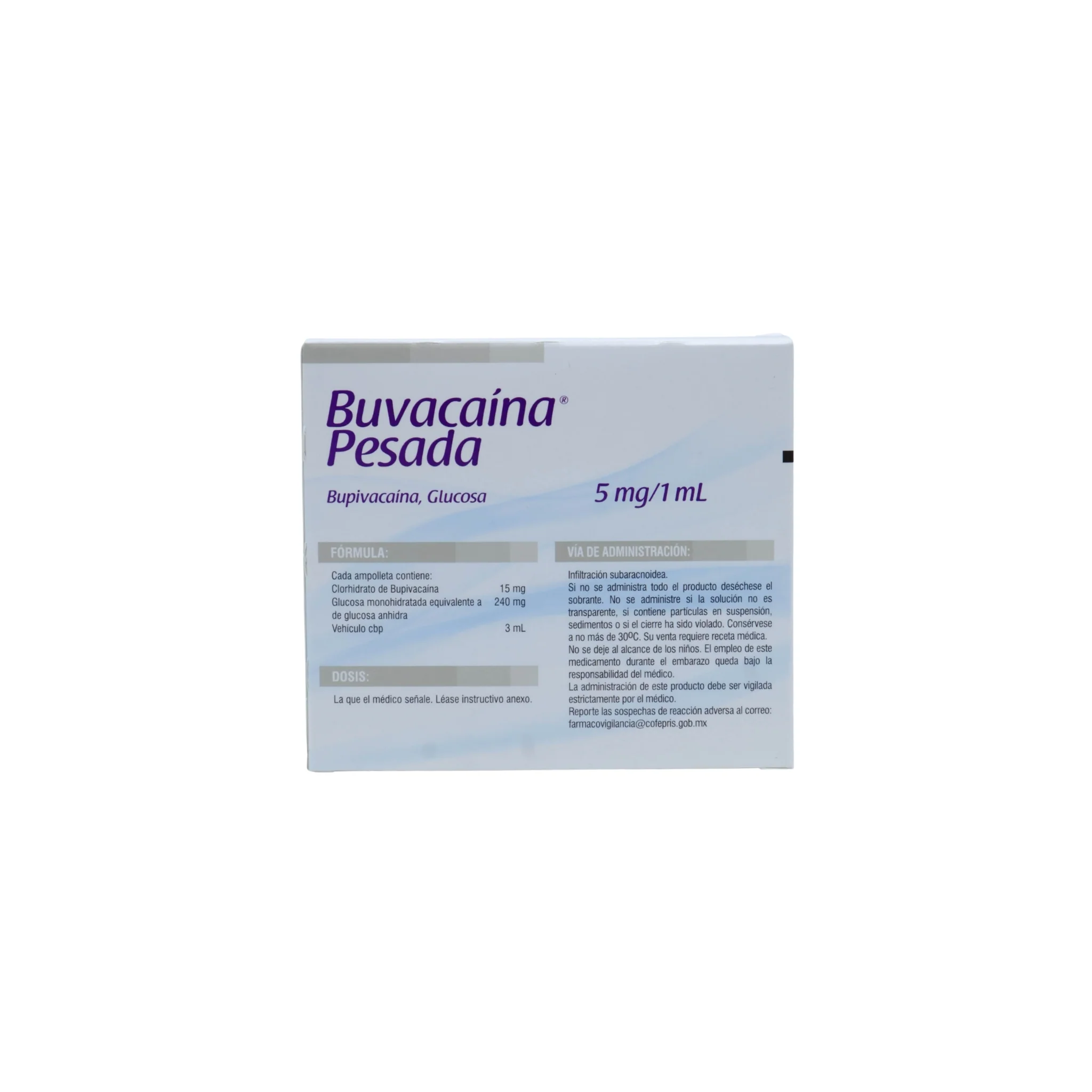 Buvacaína Pesada, Bupivacaína, Glucosa de 5mg/1mL Caja C/5 - Image 4