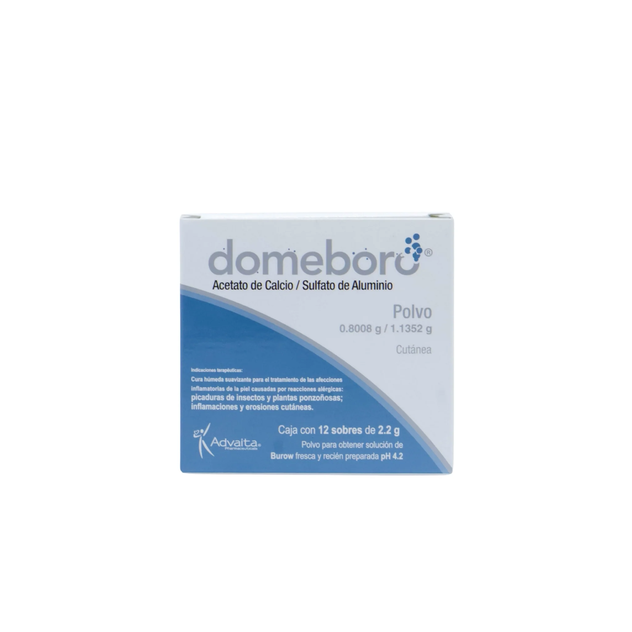 Domeboro Acetato de Calcio / Sulfato de Aluminio 0.8008 g / 1.1352 g, 12 Sobres de 2.2 g