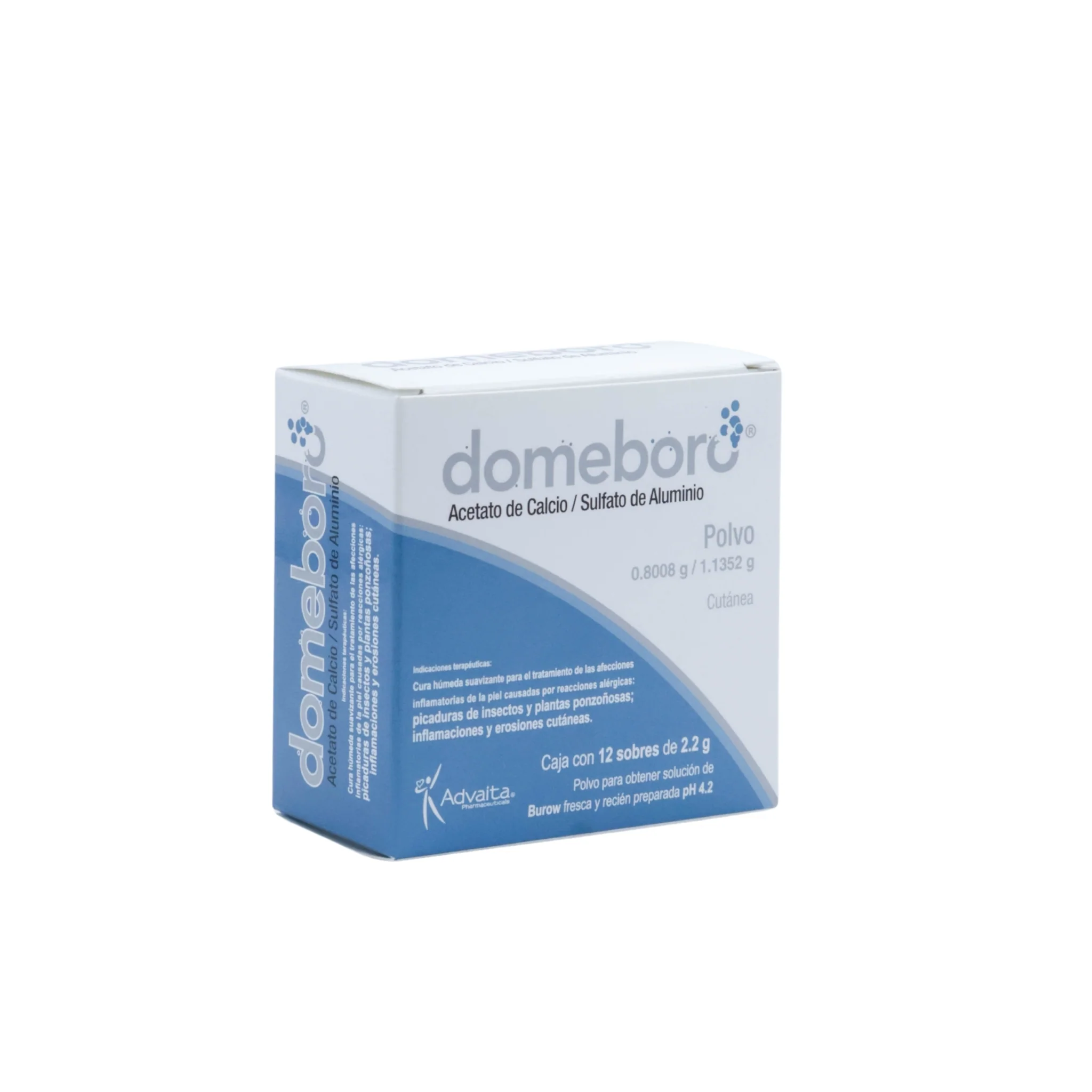Domeboro Acetato de Calcio / Sulfato de Aluminio 0.8008 g / 1.1352 g, 12 Sobres de 2.2 g - Image 2