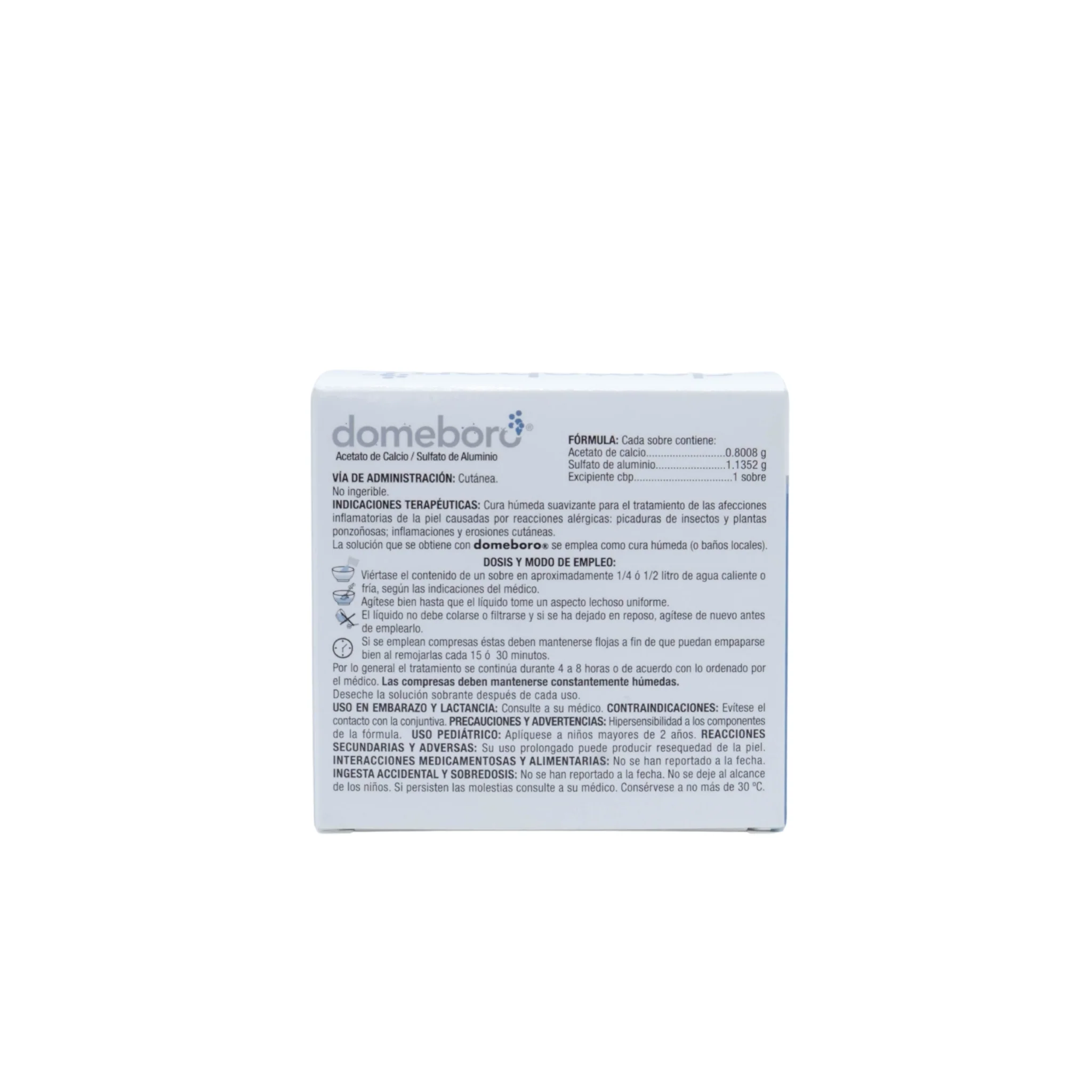 Domeboro Acetato de Calcio / Sulfato de Aluminio 0.8008 g / 1.1352 g, 12 Sobres de 2.2 g - Image 4