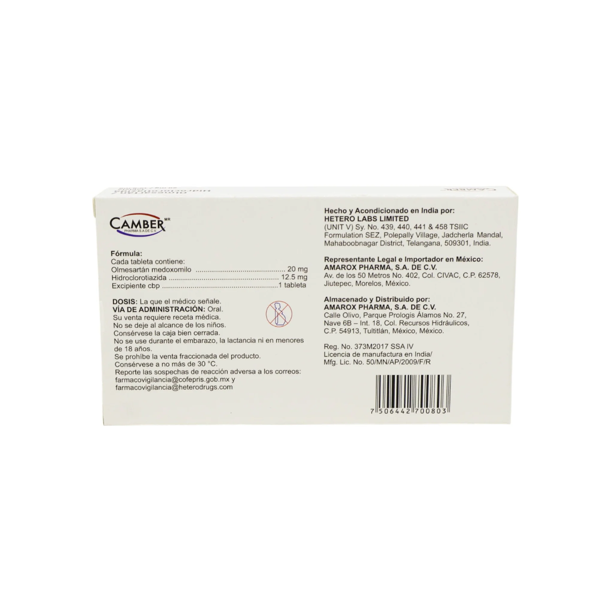 Olmesartán/Hidroclorotiazida 20 mg/12.5 mg, 28 tabletas - Image 4