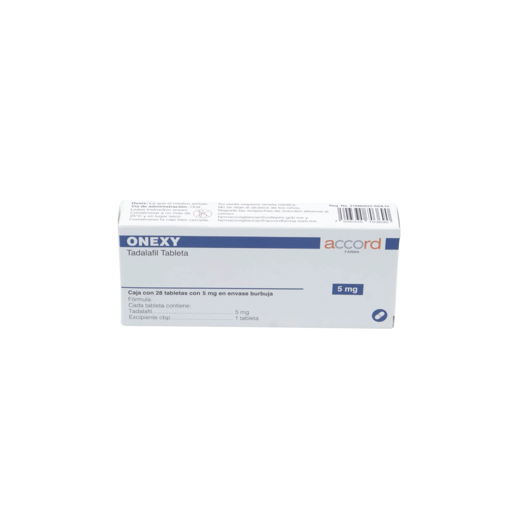 Onexy Tadalafil 5 mg, Caja con 28 tabletas en envase burbuja - Image 3