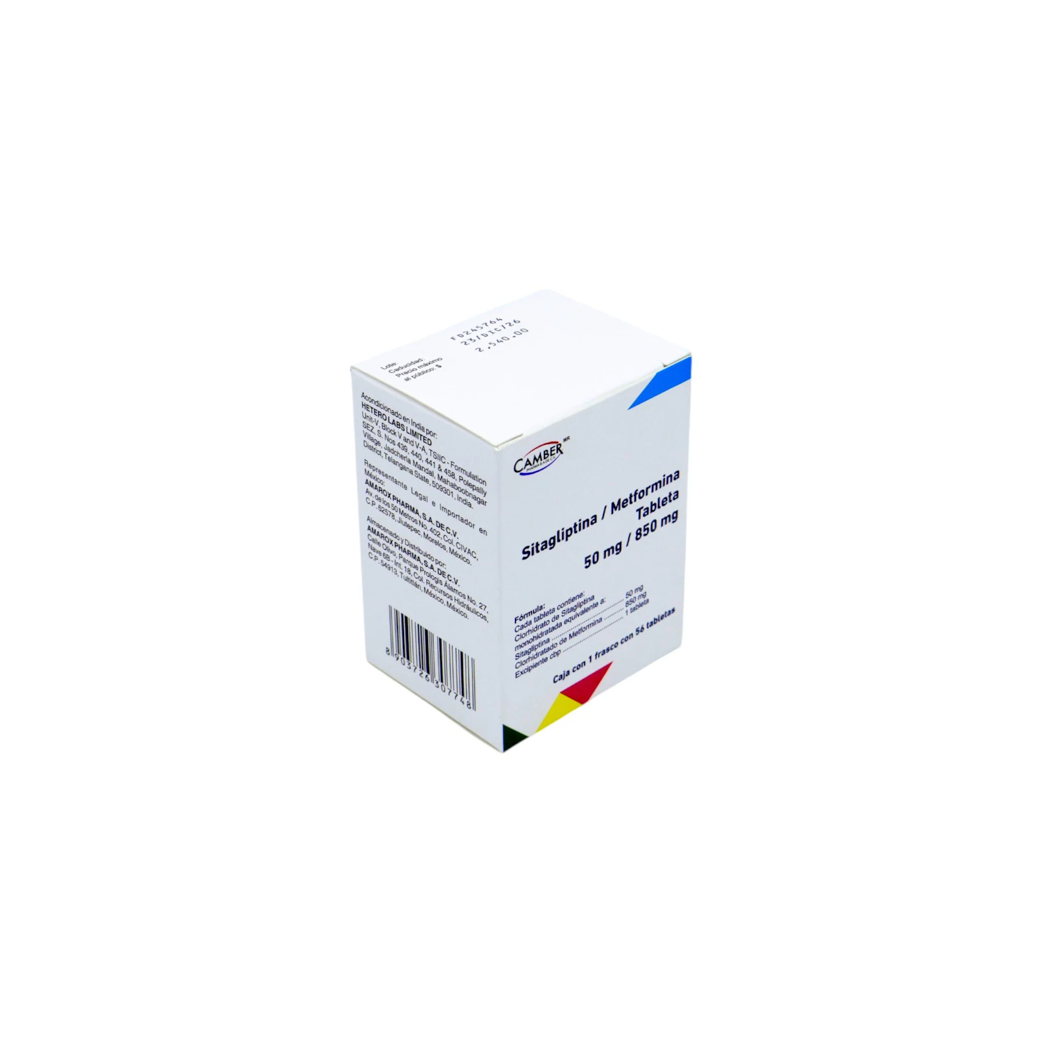 Sitagliptina/Metformina 50 mg/850 mg, 56 tabletas - Image 2