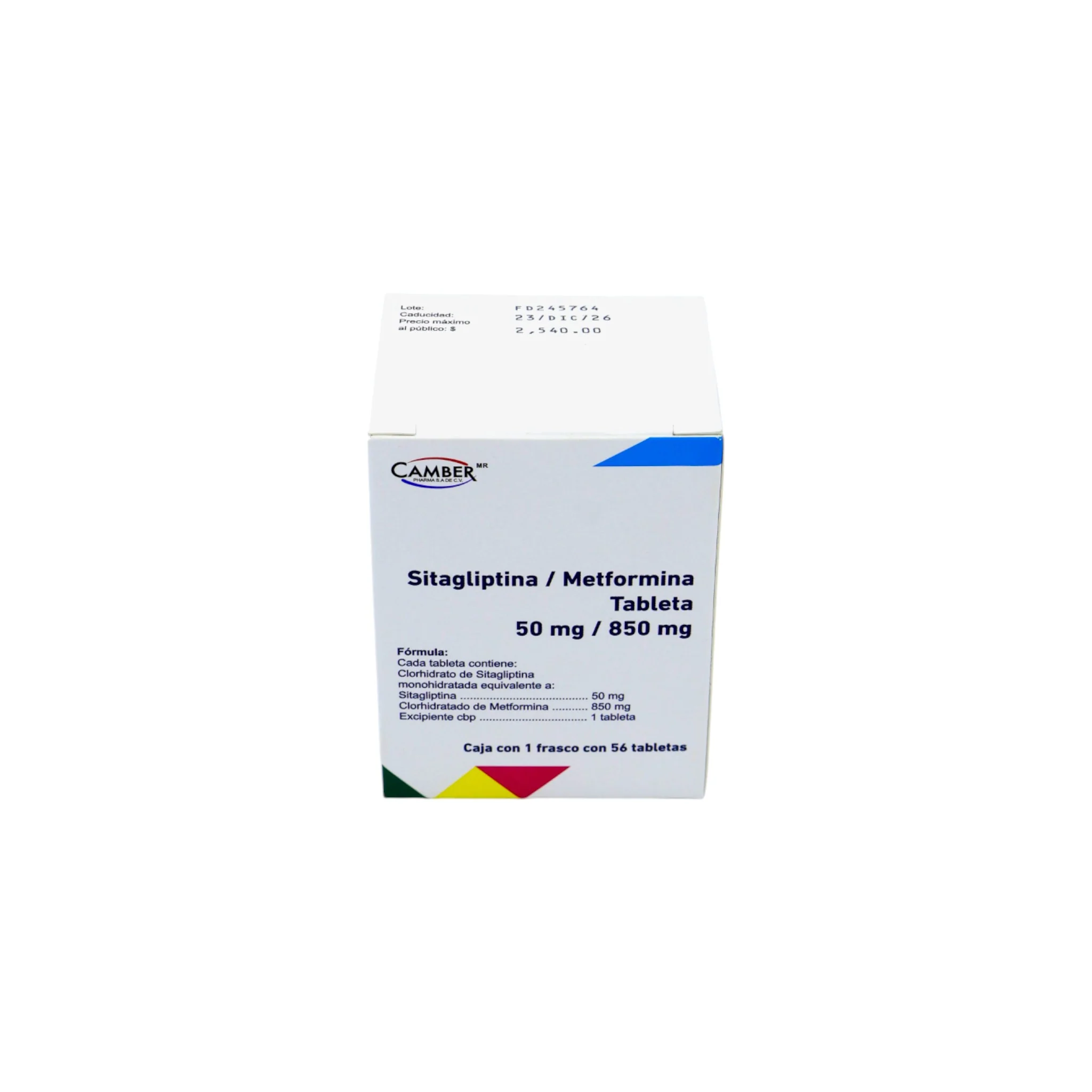 Sitagliptina/Metformina 50 mg/850 mg, 56 tabletas - Image 3