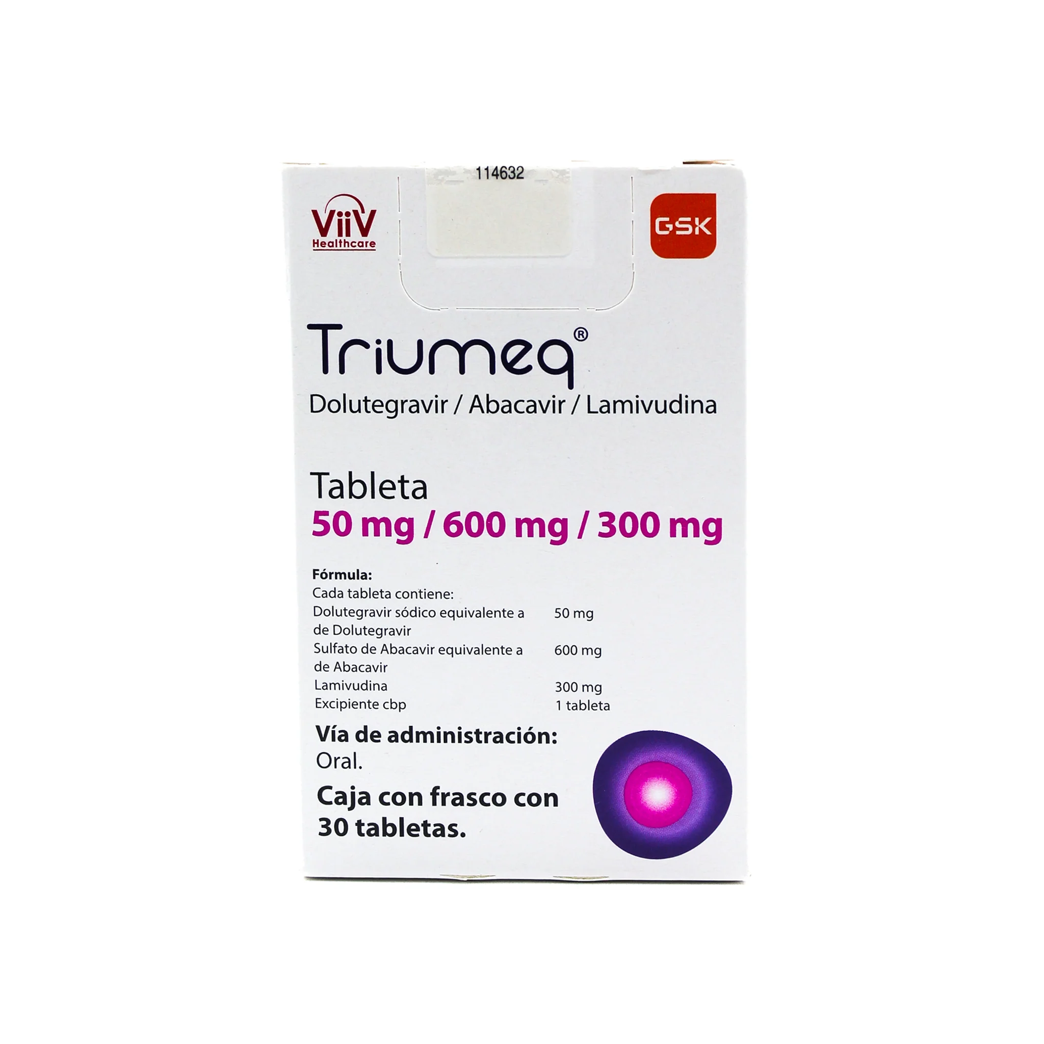 Triumeq 50 mg/ 600 mg / 300 mg Caja con 30 tabletas