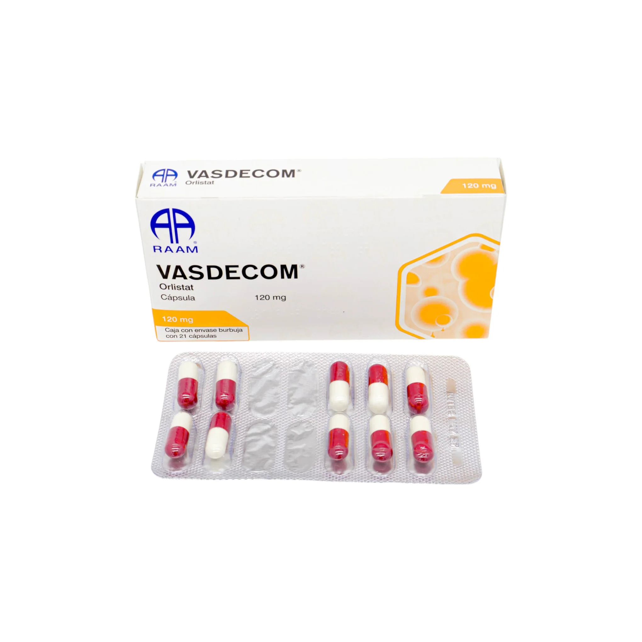 Vasdecom Orlistat 120 mg, Caja con envase burbuja con 21 cápsulas - Image 4