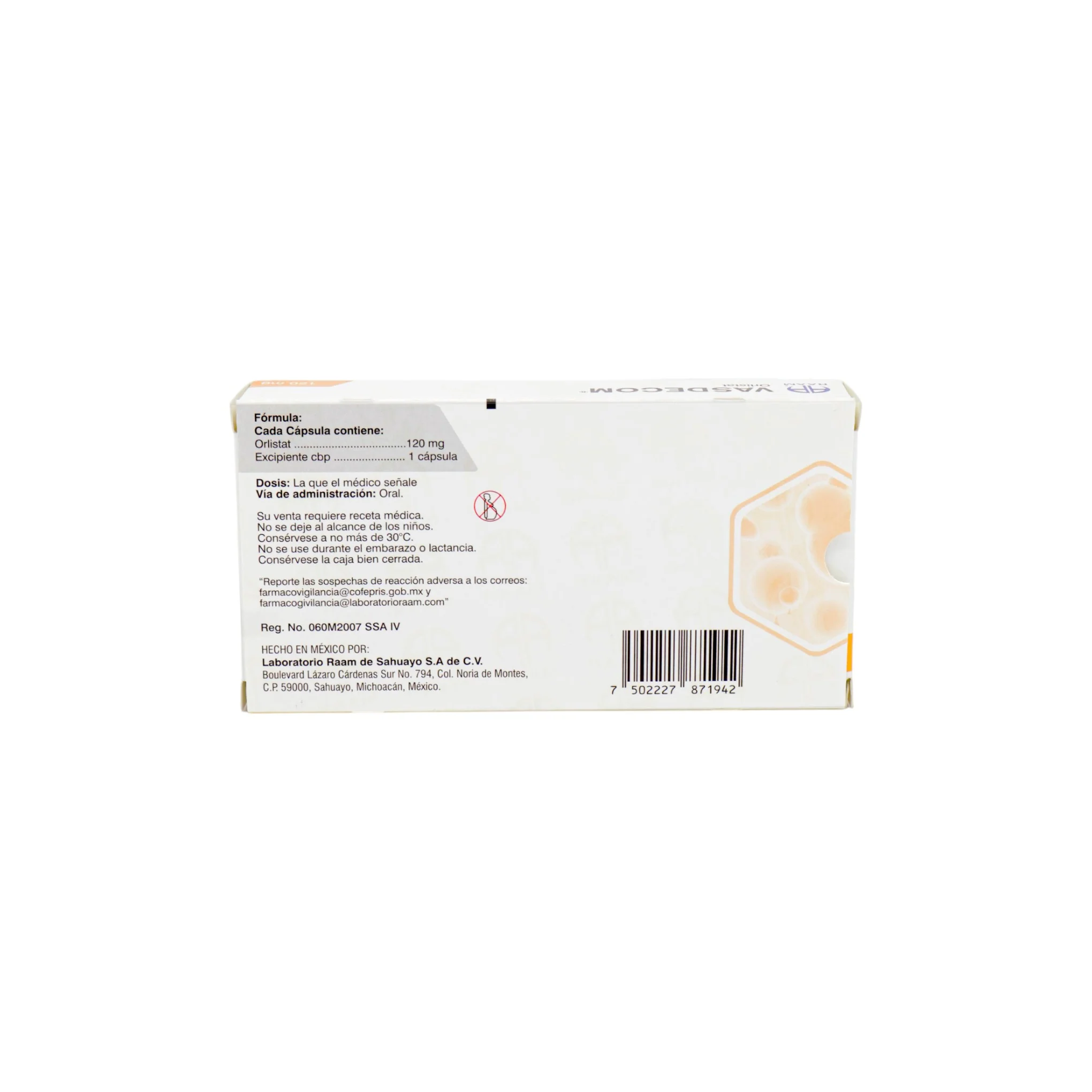 Vasdecom Orlistat 120 mg, Caja con envase burbuja con 21 cápsulas - Image 5