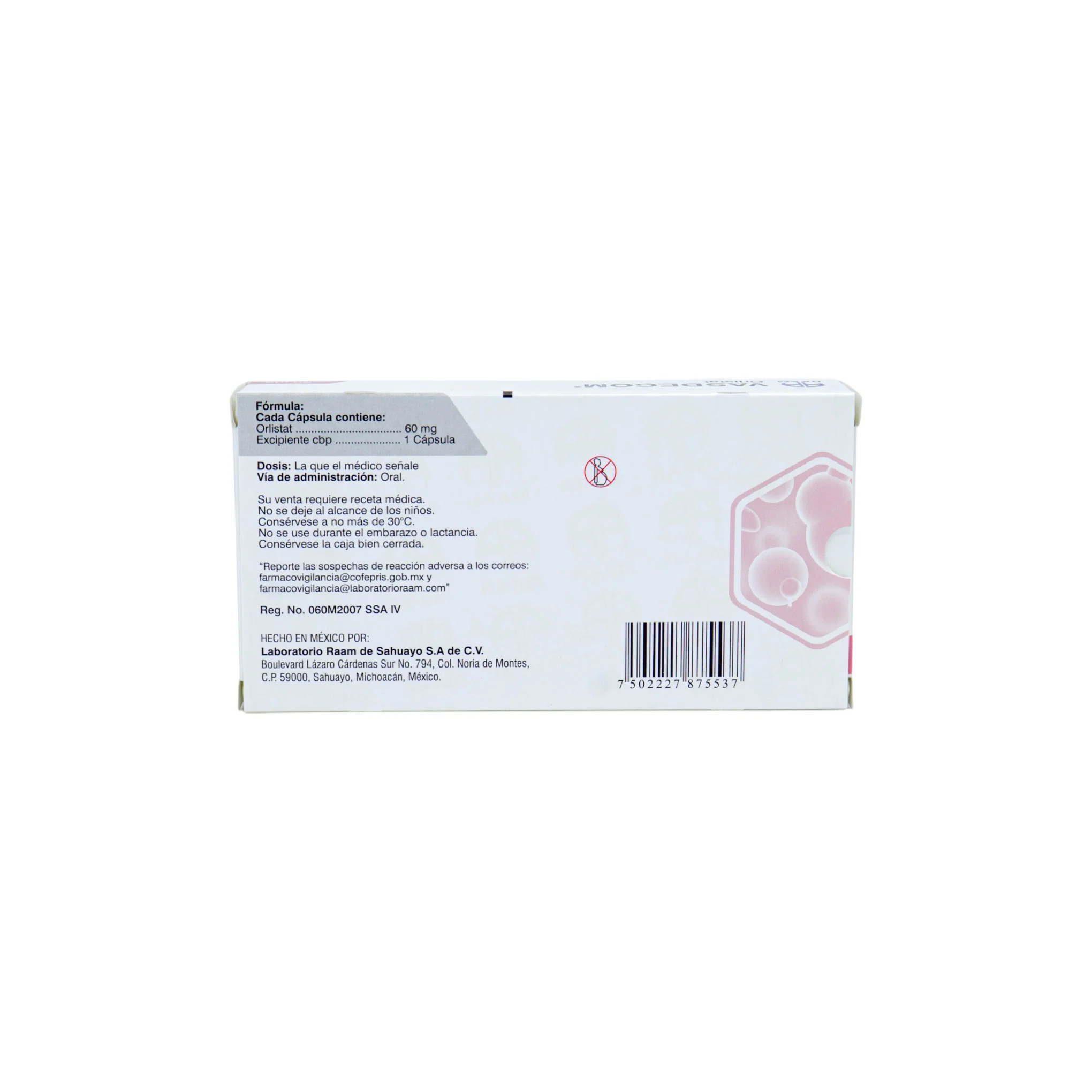 Vasdecom Orlistat 60 mg, Caja con envase burbuja con 30 cápsulas - Image 4